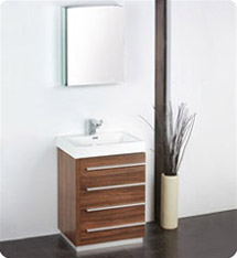 Fresca - Livello 24" - (Walnut) Bathroom Vanity w/ Modern Faucet and Medicine Cabinet - FVN8024GW