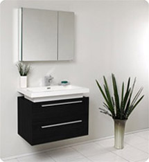 Fresca - Medio - (Black) Bathroom Vanity w/ Two Drawers and White Acrylic Countertop - FVN8080BW