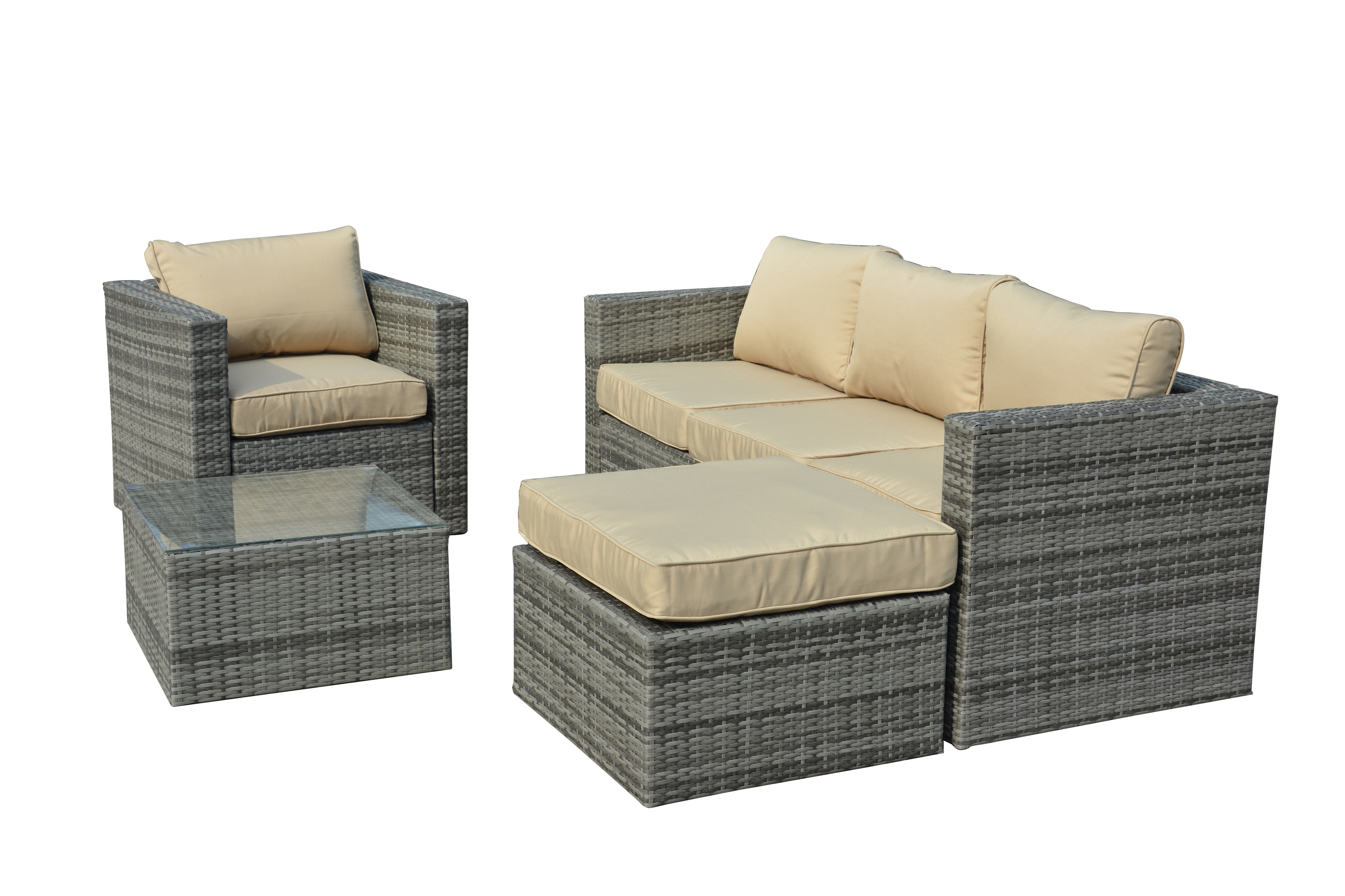 Caribe 4 Piece All Weather Grey Wicker Patio Seating Set With