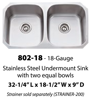 802-18 18 gauge stainless steel kitchen sink