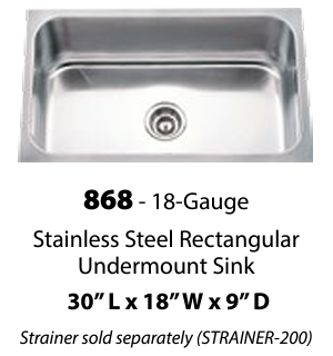 868 18 gauge stainless steel rectangular sink