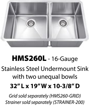 HMS260L Handmade Stainless Steel Sink