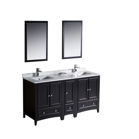 Fresca Oxford 60" Espresso Traditional Double Sink Bathroom Vanity w/ Side Cabinet