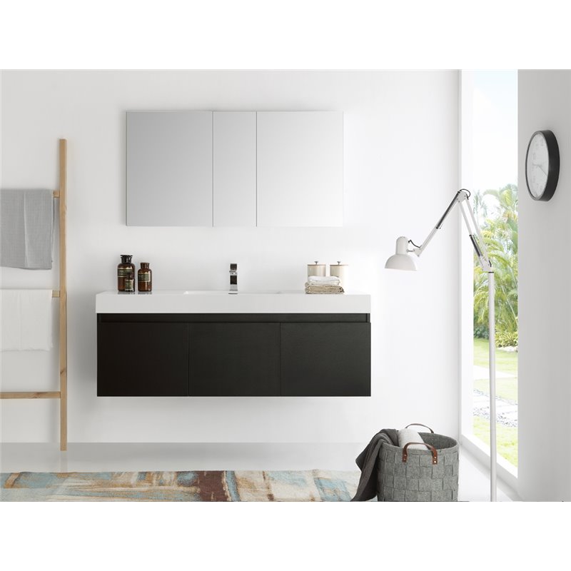 Fresca Mezzo 60 Black Wall Hung Single Sink Modern Bathroom Vanity w ...