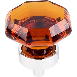 Wine Octagon Crystal Knob 1 3/8" w/ Polished Chrome Base