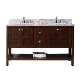 Winterfell 60" Double Bathroom Vanity in Cherry with Marble Top and Square Sink 