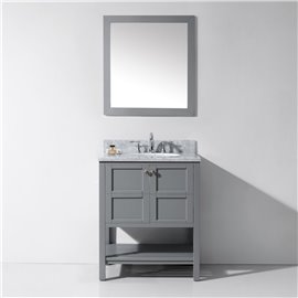 Winterfell 30" Single Bathroom Vanity in Grey with Marble Top and Round Sink with Mirror