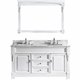 Huntshire 60" Double Bathroom Vanity in White with Marble Top and Square Sink with Mirror