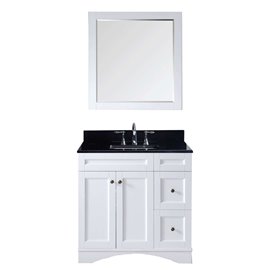 Elise 36" Single Bathroom Vanity in White with Black Galaxy Granite Top and Square Sink with Mirror